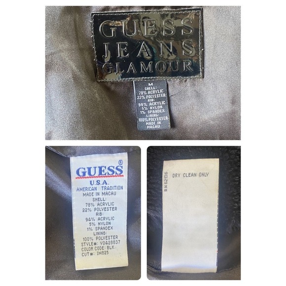 Guess Jean’s GLAMOUR Black Faux Fur Sweater Knit Zip Up Jacket Size M - Picture 11 of 11